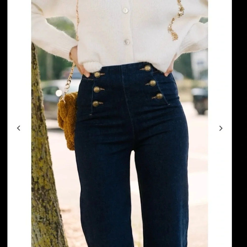 Denim SailorJeans Blue Flare Wide Leg with Gold Buttons Size Large 99% COTTON - Picture 15 of 16